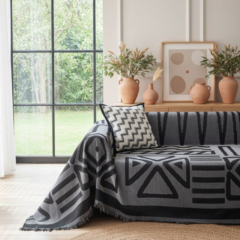 Boho Dark Grey Couch Cover