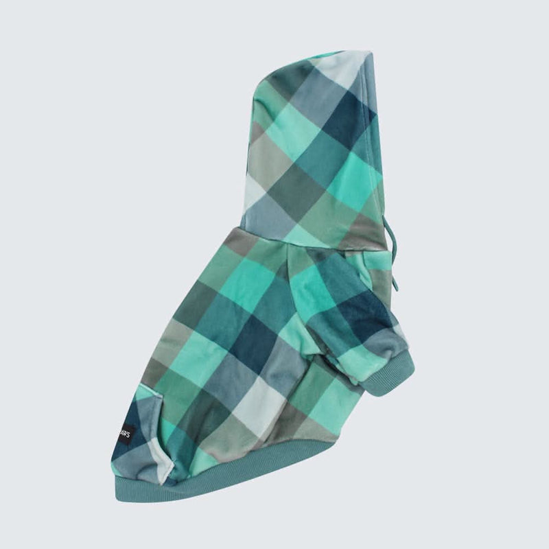 Samtiger Hunde Hoodie - Türkis-karierter