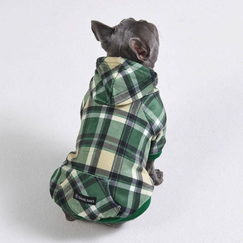 Grün-karierter Hunde Hoodie